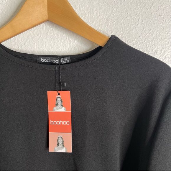 Boohoo Kimono Sleeves Wrap Over Dress Black Size 18 - Picture 3 of 6